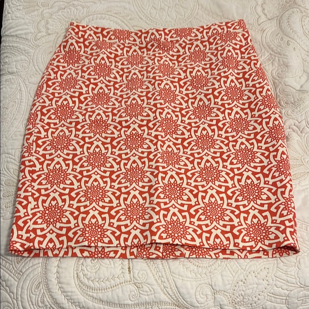 J. Crew orange and white patterned Pencil Skirt